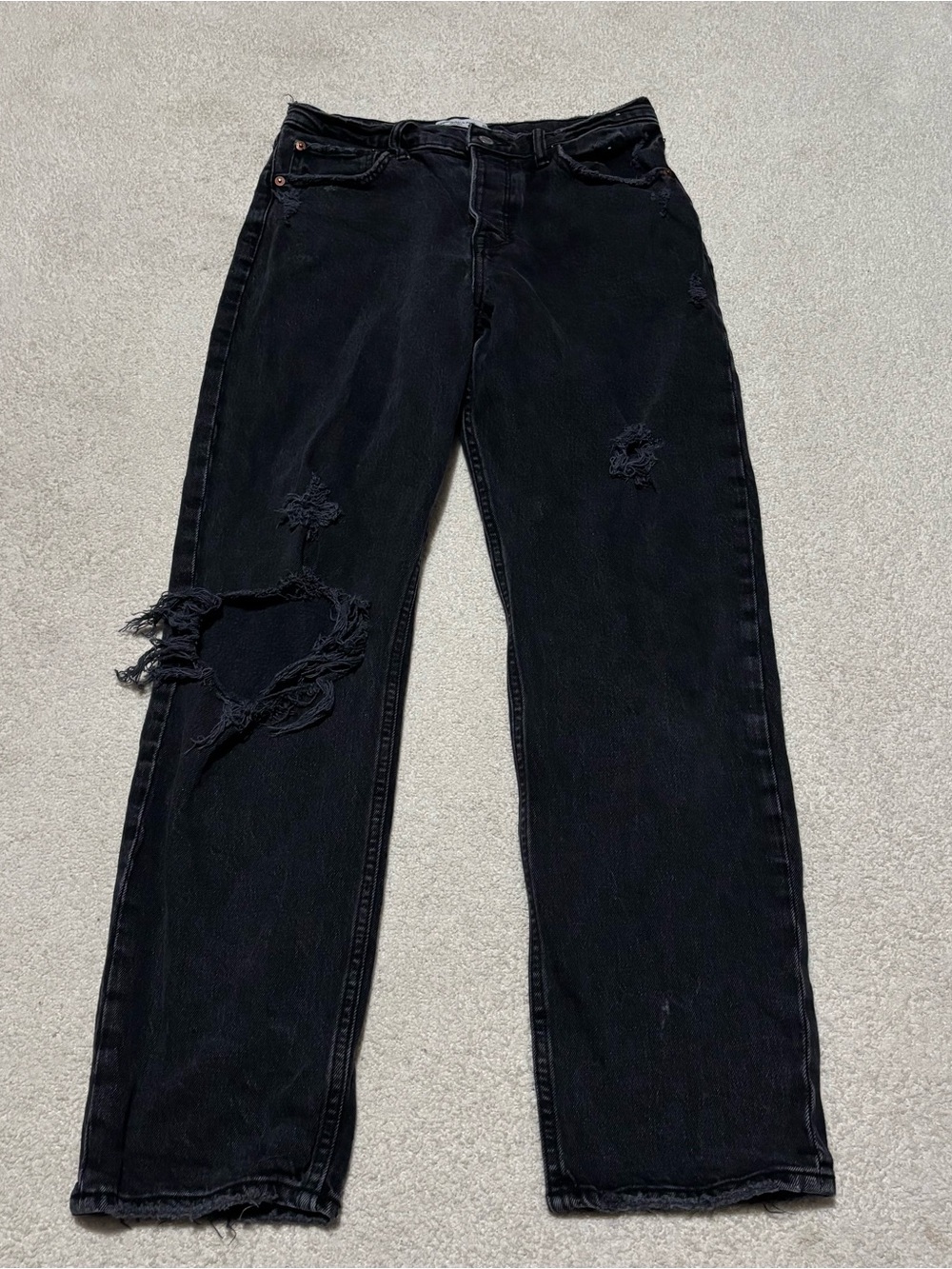 Abercrombie & Fitch The Dad High Rise Distressed Black Jeans 28 6R